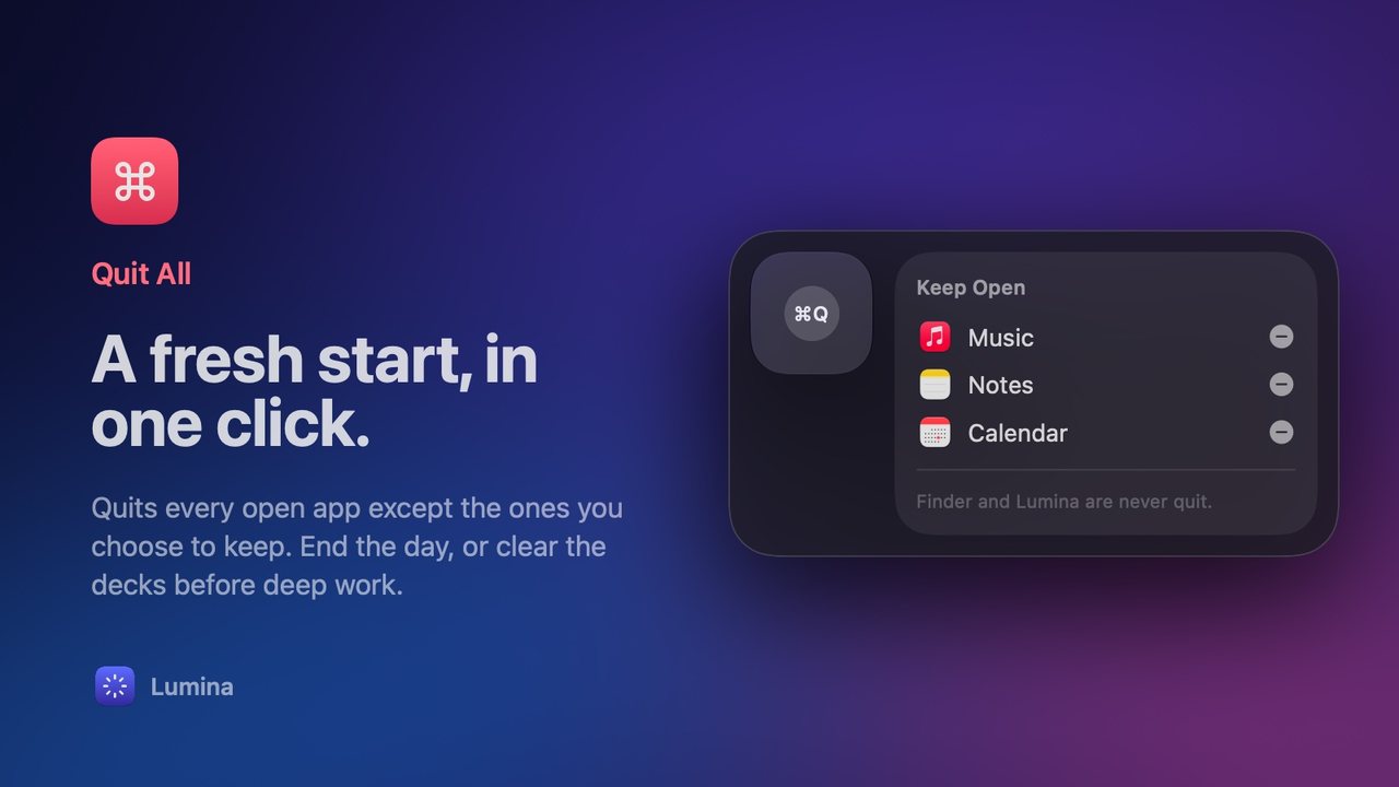 Quit All: A fresh start, in one click.